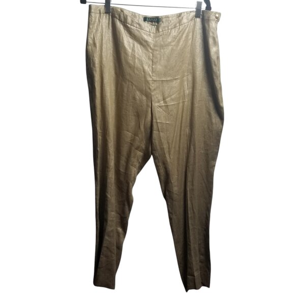 Lauren Ralph Lauren Women's Linen Cropped Gold Tan Straight Pant Sz 16W - Picture 1 of 4